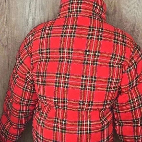 Red Plaid Puffer Women Jacket - Picture 6 of 14